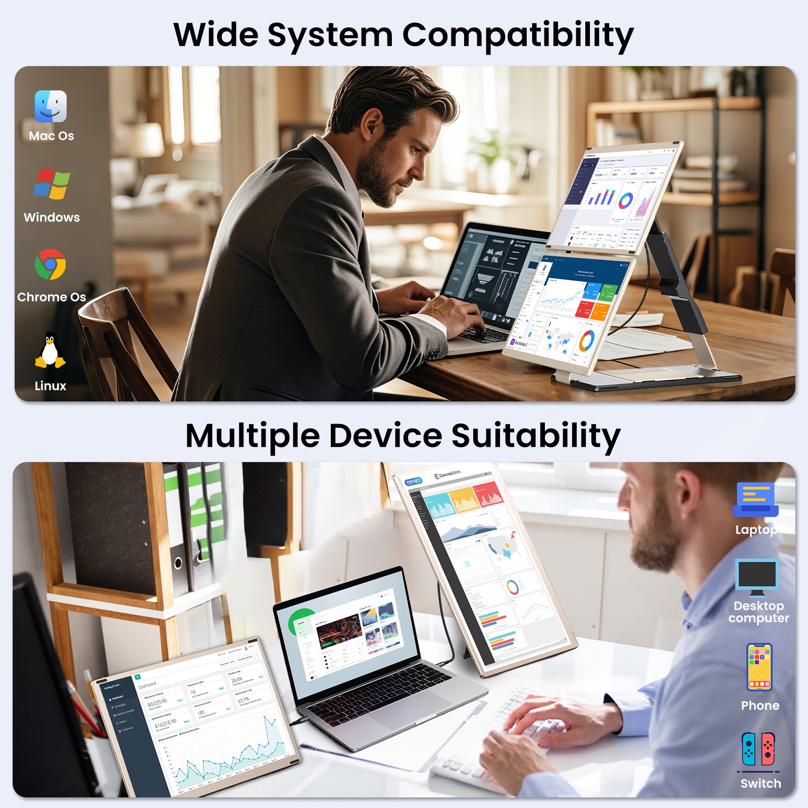 Cevaton S6 Portable Screen Extender | Modular Magnetic Tri - Screen Setup for Laptops - Cevaton