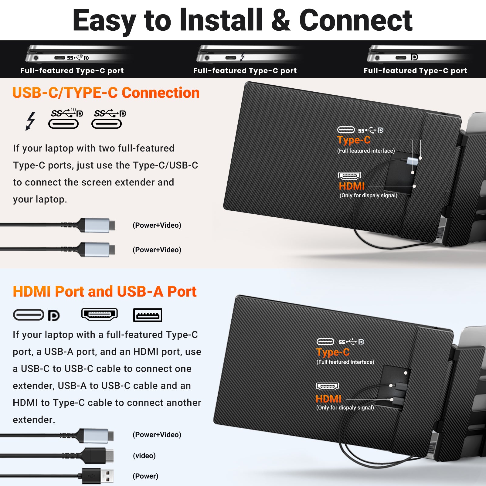 Cevaton S3 Portable Extra Monitor for Laptops | 14” FHD 180° Rotating Screen, Lightweight & Travel - Ready - Cevaton