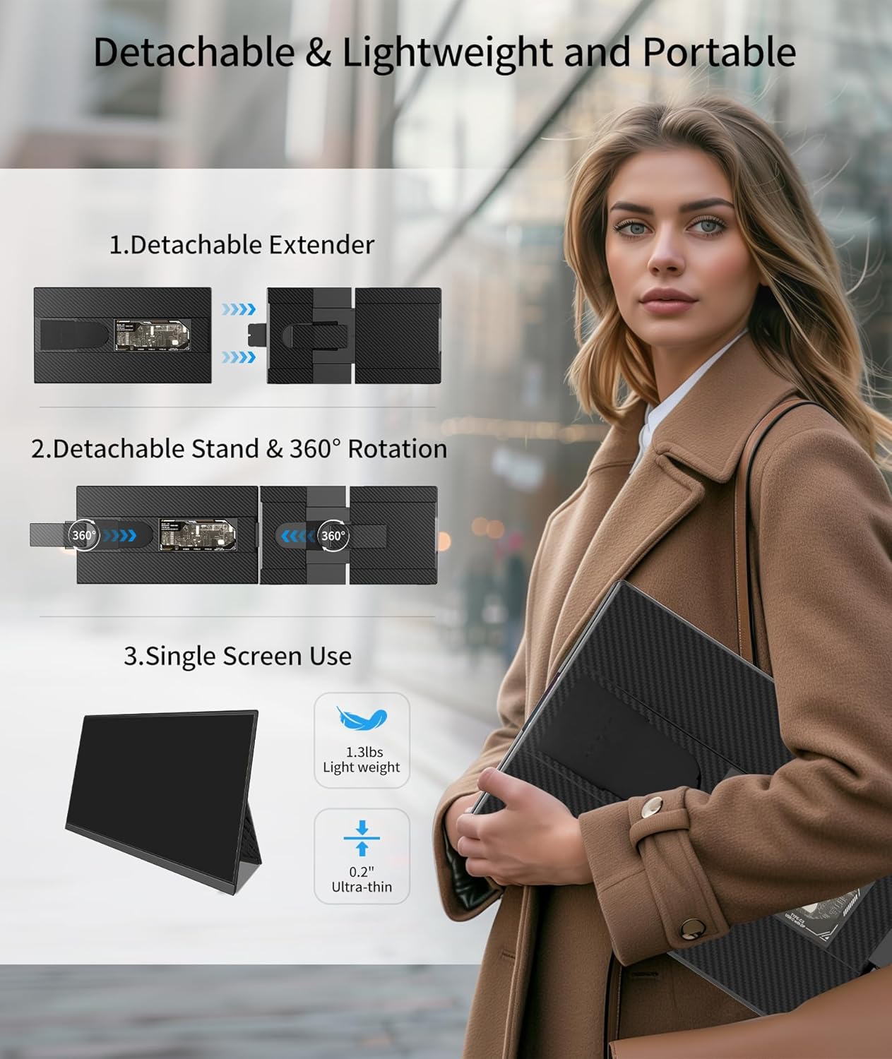 P5 Portable Dual Monitor | 15.6" Dual Screen Laptop Extender, Plug & Play - Cevaton