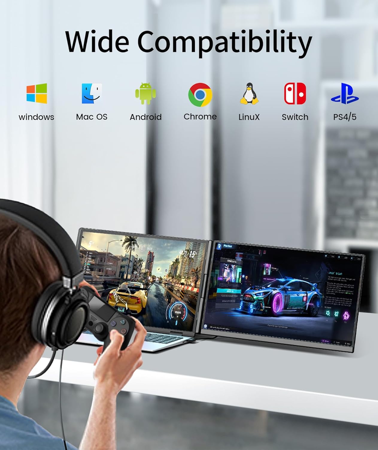 P5 Portable Dual Monitor | 15.6" Dual Screen Laptop Extender, Plug & Play - Cevaton