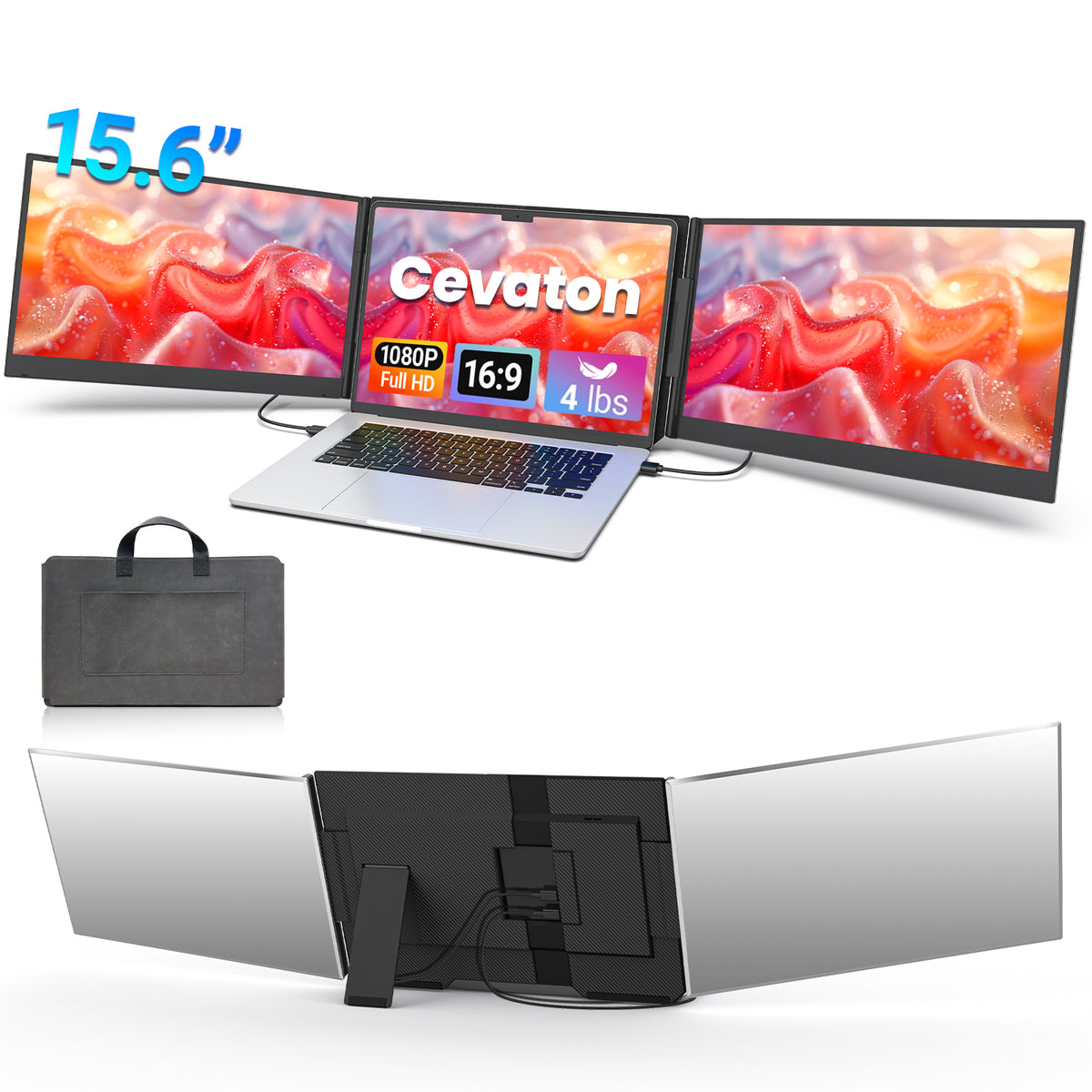 Cevaton P7 Triple Screen Laptop Extender | Dual 15.6" FHD Displays, Aluminum Body