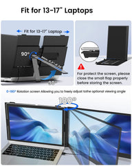 Cevaton S8 Portable Dual Monitor | 14" Dual Screen Laptop Extender, Plug & Play - Cevaton