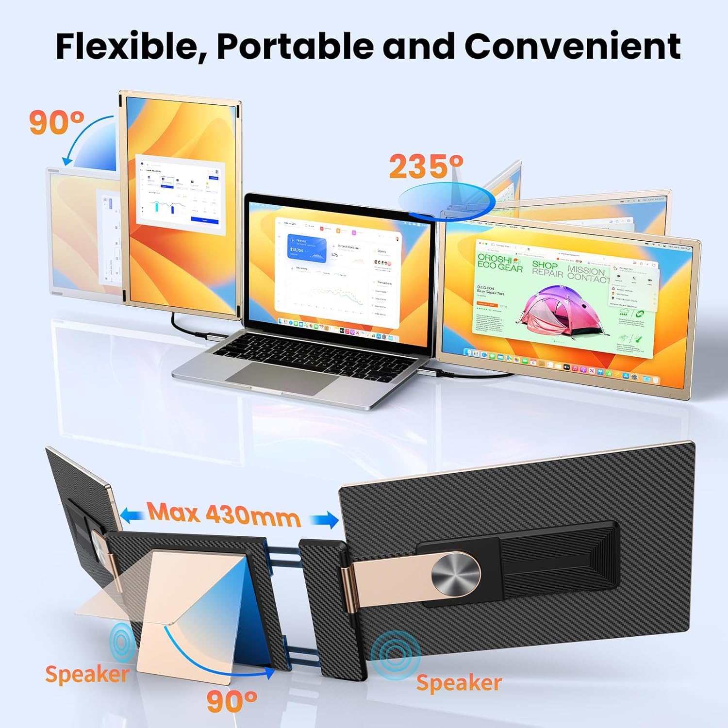 S6 Triple Laptop Screen Extender  | 360° Rotatable FHD Display with DIY Setup