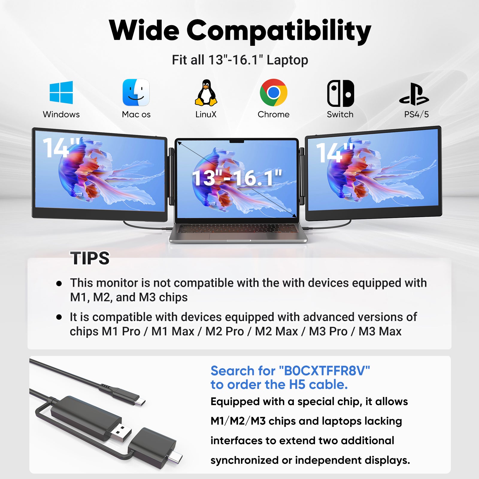 Cevaton S3 Portable Extra Monitor for Laptops | 14” FHD 180° Rotating Screen, Lightweight & Travel-Ready
