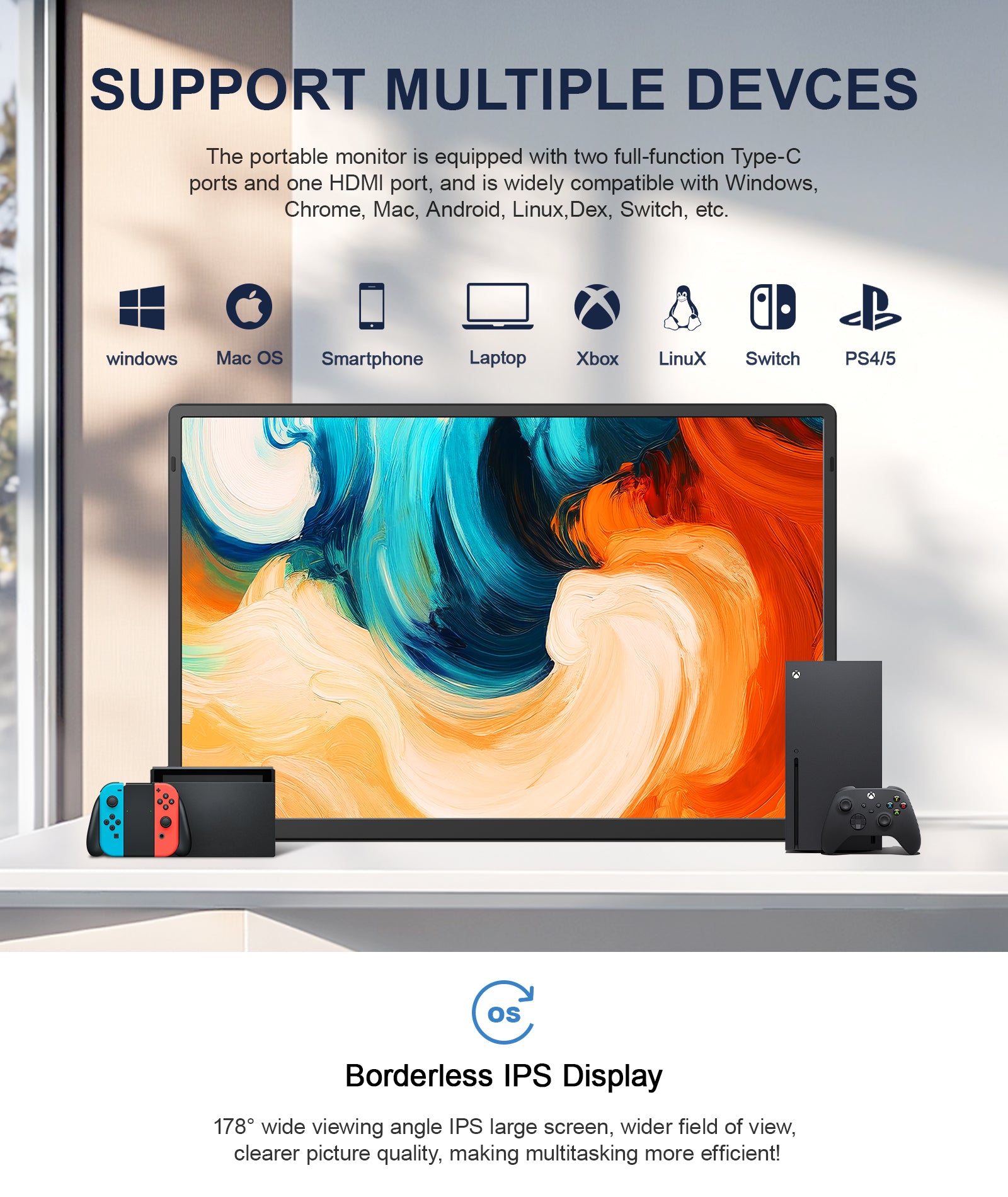 Cevaton N3 Lightweight Portable Monitor – 16" USB-C Display for Travel & Work