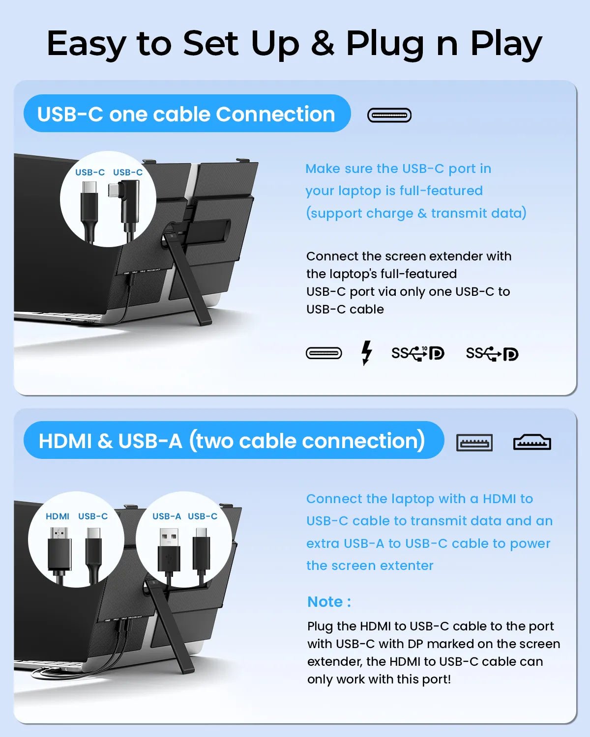 Cevaton S8 Portable Dual Monitor | 14" Dual Screen Laptop Extender, Plug & Play - Cevaton