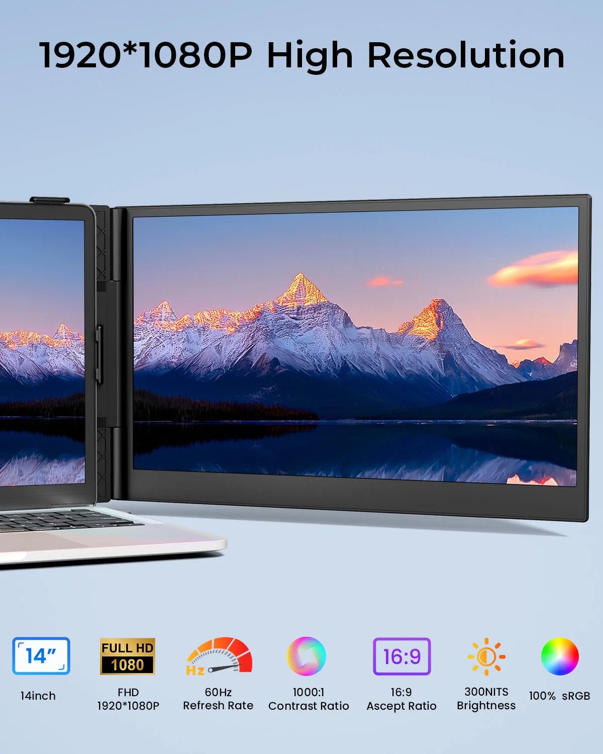 Cevaton S8 Portable Dual Monitor | 14" Dual Screen Laptop Extender, Plug & Play - Cevaton