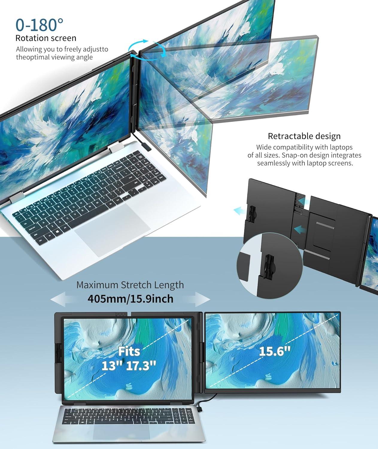 P5 Dual Laptop Screen Extender | Frameless FHD Display with RGB & Detachable Stand